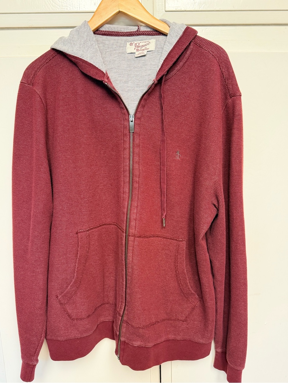 Original Penguin Burgundy Zip-Up Hooded Sweater